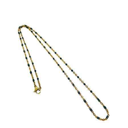 chain steel gold green beads